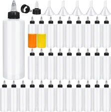 50 Pack 8.5 Oz Plastic Squeeze Condiment Bottles with Twist on Cap Lids, Sauce S