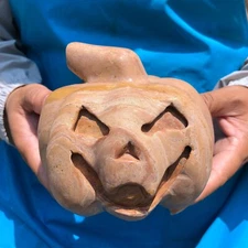 3.89LB Natural Unknown Quartz Carved Crystal Pumpkin Skull Reiki