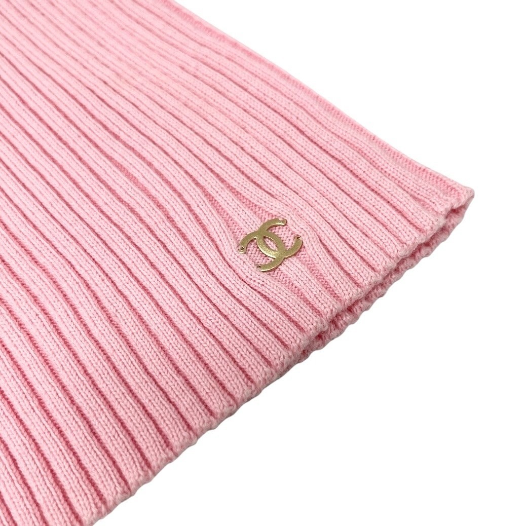CHANEL Vintage 01C CC Logo Rib Knit Tank Top #38 Pink Gold Ring