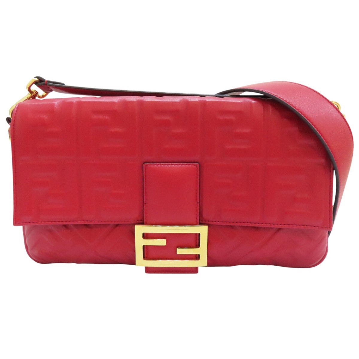 FENDI バゲット ラージ バッグ 8BR771【ランク：AB】 FENDI Baguette Shoulder Handbag Calfskin Red 8BR771 Gold