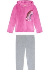 BCBG Girl Sequin Rainbow  2PC Plush Hoodie & Leggings Set Pink/Grey S 7/8)NWT