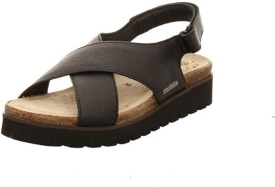 MEPHISTO DAMEN SANDALE MIT KREUZRIEMEN AUS SCHWARZEM LEDER + SCHWARZE SOHLE TALLY