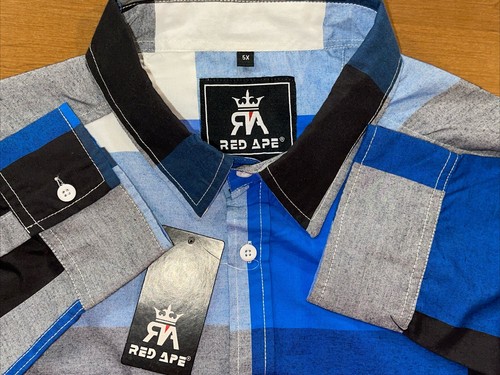 Red Ape Shirt Men 5XL Blue Gingham Plaid Hip Hop Street Wear Lightweight 🤩
