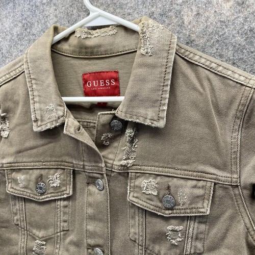 Guess Jacket Women Medium Adult Khaki Button Down Outdoors Pockets Jean Denim - Picture 10 of 14