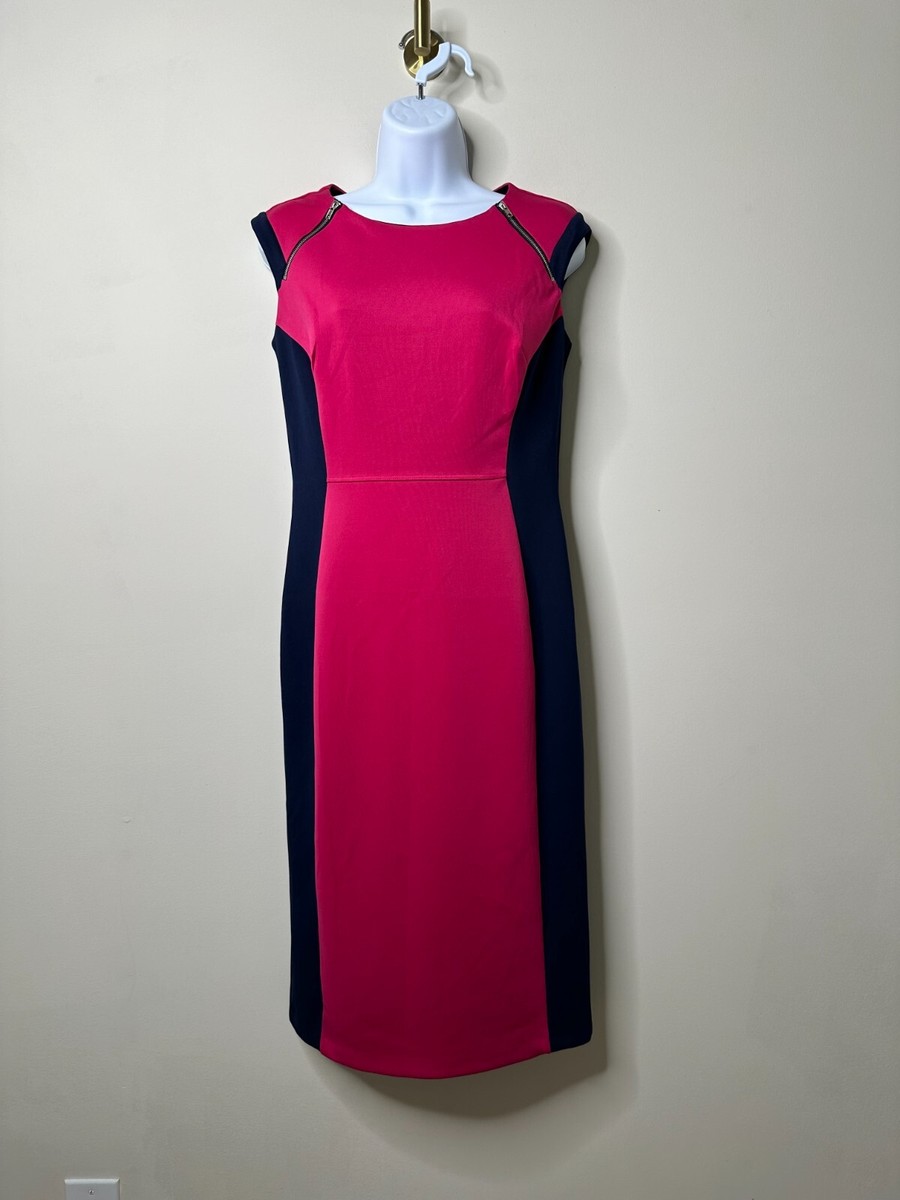 Chaps Women's Chaps Navy Blue Dress Chaps Solid Colorblock Women's  Faux-Wrap Dress Size Small