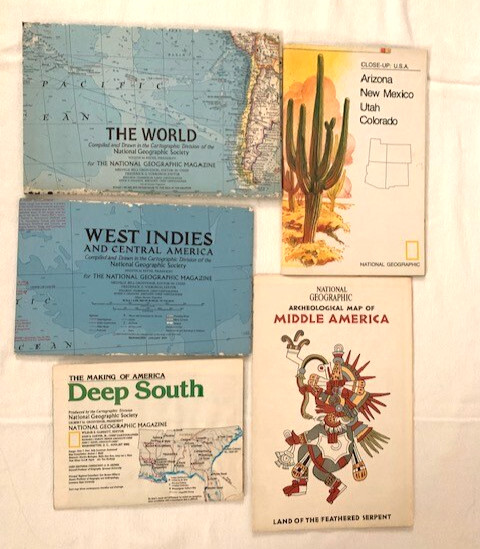 Nat'l Geographic Vtg Maps World, W. Indies, Mid America, Deep South, Ariz NM Ut