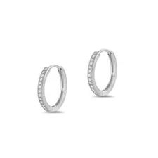 Pair of Cubic Zirconia Sterling Silver Hinged Huggie Hoop Earrings