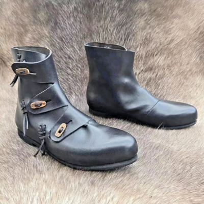 Medieval Viking Black Leather Boots Renaissance Pirate 