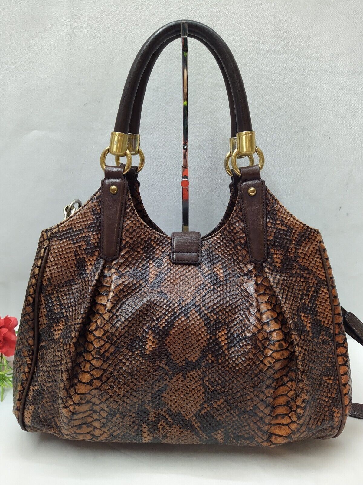 Brahmin Elisa Tortoise Brown Leather Python Embos… - image 2