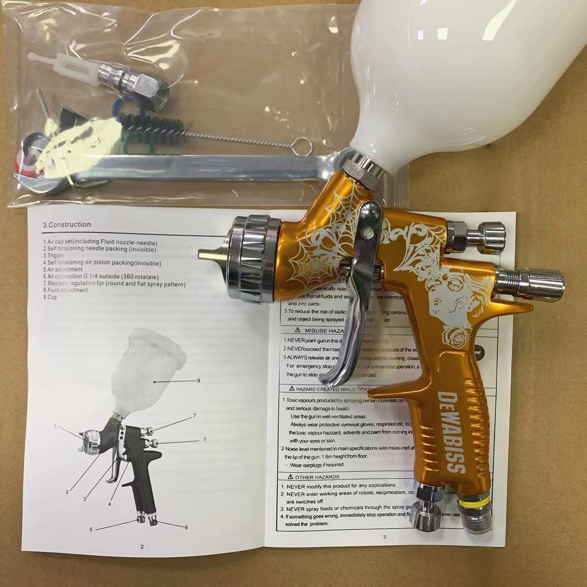 Yellow Spider Spray Gun 1.3mm Nozzle TE20 LVMP Paint Tool 600ml