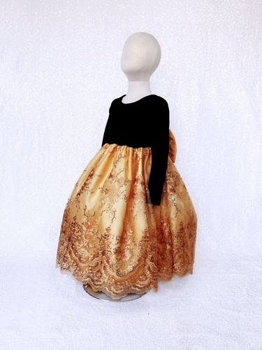 Black Velvet Long Sleeve Embroidery Mesh Flower Girl Dress Wedding Christmas 2 4 - Picture 13 of 42
