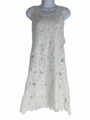 $150 Neiman Marcus Women's White Sleeveless Lace Shift Dress Size Large