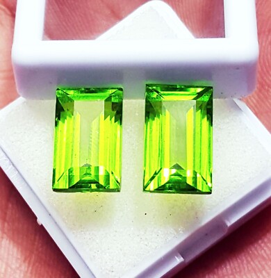 Baguette Shape Loose Gemstone Natural Peridot Pair 8 To 10 Ct Certified L662