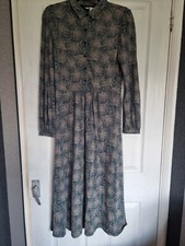 Seasalt Cornwall Shirt Dress Cotton Long Sleeve Button Up Teal Green & Gold 10