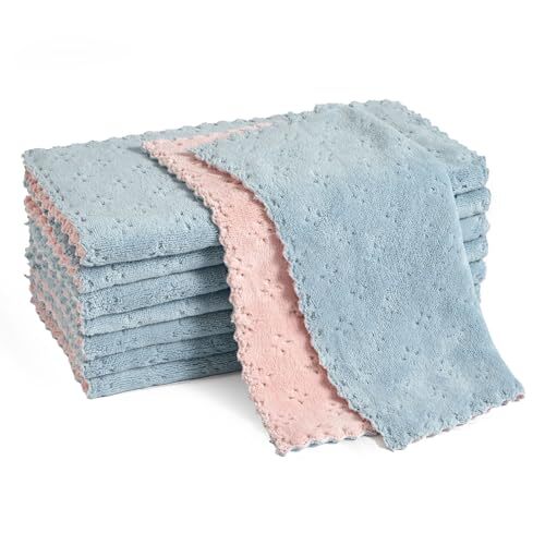 Kitchen Dish Cloths,Super Absorbent Coral Velvet Dish 8 pack Blue-pink