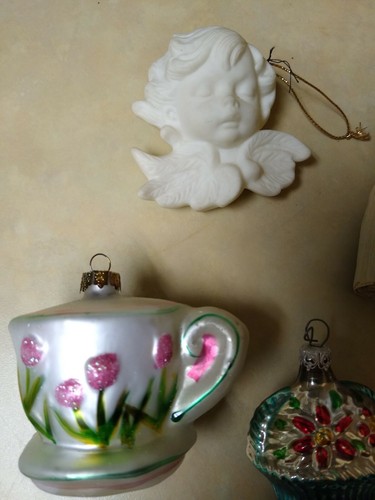 Lot of 8 Vintage Mercury Glass, Doll, China, & Acrylic Ornaments - Picture 5 of 10