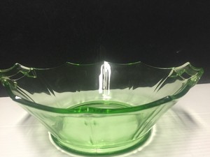 Vintage Green Depression Glass 10 Sided Bowl Handles ...