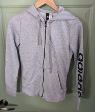 Adidas Youth XS Gray Tie Hoodie Zip Sweatshirt 2 Pockets