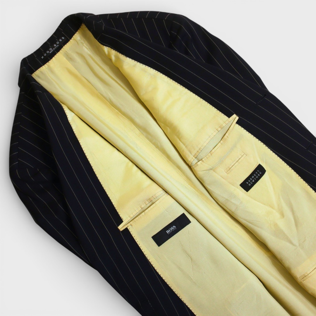 Vintage Hugo Boss 2 Piece Suit 44R Navy Blue Pinstripe Wool 3 Button thumbnail 11
