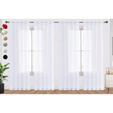 SpaceDresser White Sheer Curtains 4 Panels Rod Pocket Semi-Sheer 52"x108"