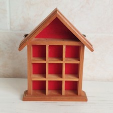Vintage Wooden House Display Case Rack Holder Wall Shelf Thimble Holds 10
