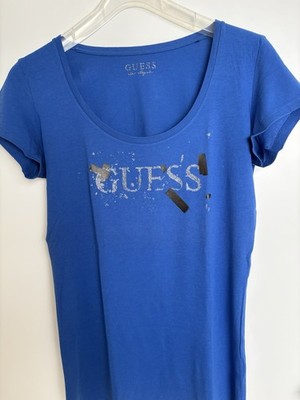 GUESS Damen T-Shirt Kurzärmlig Blau Gr. L