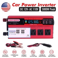 4 USB Car Power Inverter 5000W DC 12V To AC 110V Pure Sine Wave Solar Converter