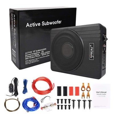 10'' 600W Untersitz-Aktiv-Subwoofer mit Kabelset Auto Bassbox Kompakt Verstärker