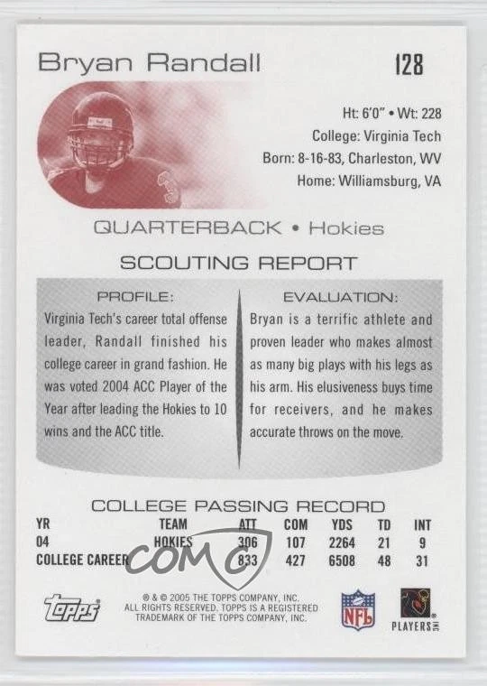 2005 Topps Draft Picks & Prospects Bryan Randall #128 Rookie RC - Image 2 of 2