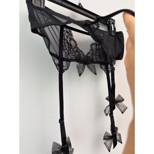 Y2K Vgt Victoria's Secret Lace Garter Belt Bow Mesh Bridal Boudoir Black M/L New
