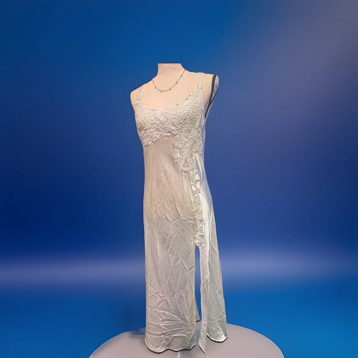 Flora White Ivory Slip Dress Satin Floral Lace Y2K Lingerie Coquette Bridal  Lg | eBay