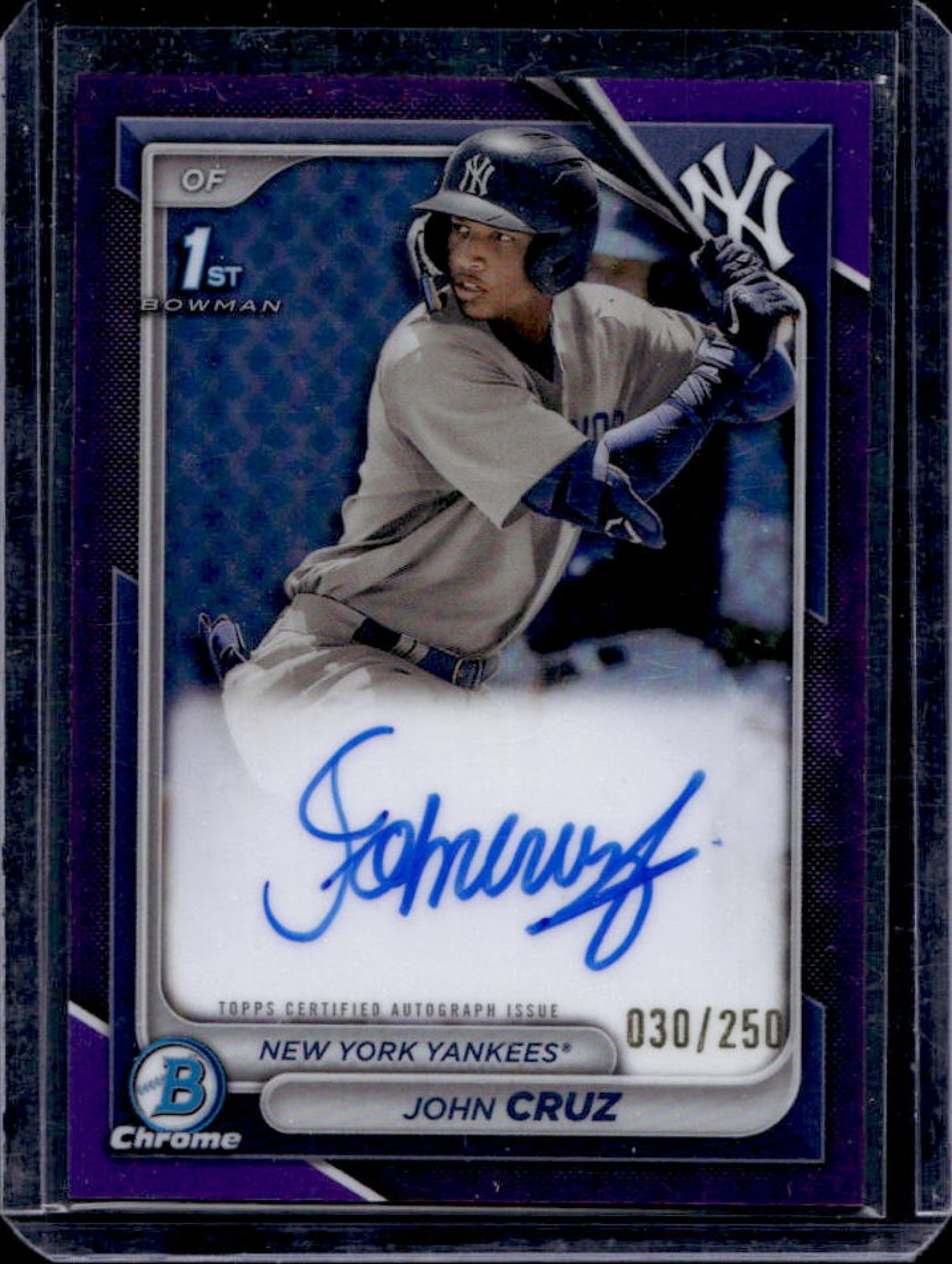 2024 Bowman John Cruz Chrome Auto Purple Refractor 1st #30/250 Yankees