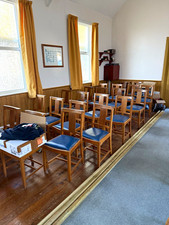 Wood Dining Chairs Set, Blue Padded Seats, Solid Plain, Indoor Dining Room
