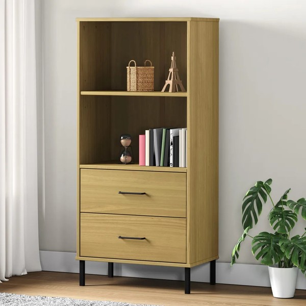 BüCherregal Oslo Massivholz Braun 60X35X128,5 Cm Mit 2 Schubladen-image