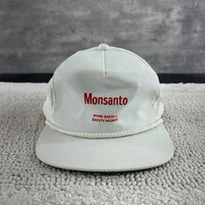 Vintage Monsanto Snapback Trucker Rope Hat OSFA Farming Workwear Cap White