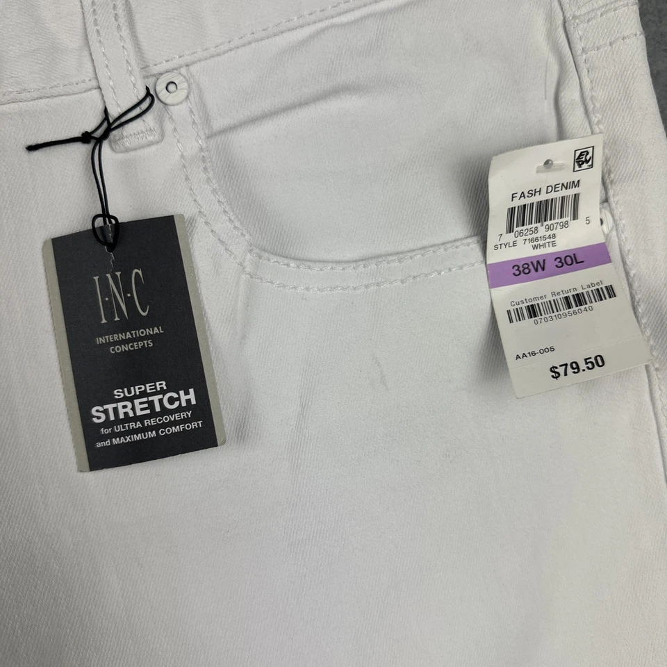 INC Jeans Mens 38x30 White Stockholm Skinny Fit Super Stretch Moto Zippered New - Image 2 of 4
