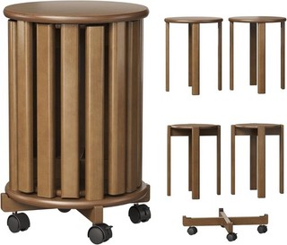 Round Stackable Stools Set of 4 Bamboo 4 in 1 Nesting Stools Wheels Stacking AU