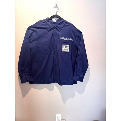 Ford Mustang King of the Road Work Shirt Mens XL Navy Blue Long Sleeve Button Up