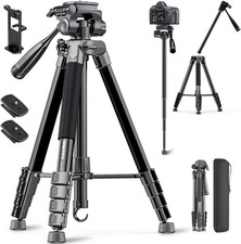 73" Camera Tripod and Monopod, Aluminum Tripod Stand/Black