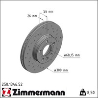 2X Zimmermann 250.1346.52 Bremsscheibe FüR Seat VW Ford Sharan Galaxy Alhambra