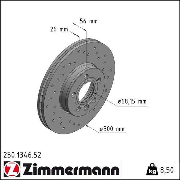 2X Zimmermann 250.1346.52 Bremsscheibe FüR Seat VW Ford Sharan Galaxy Alhambra-image