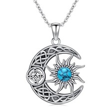 Witches Knot Necklace 925 Sterling Silver Turquoise Witch Pendant Sun and Moo