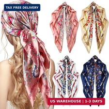 Honoson 4 Pcs 35 Inch Satin Head Scarf for Women's Hair Square Bandanas Large Si