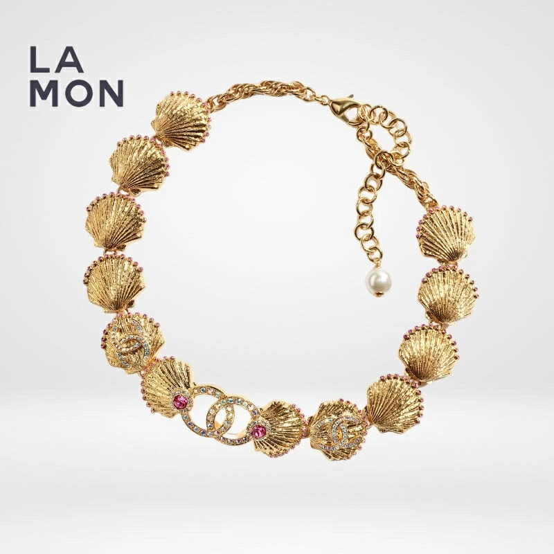 Collana CHANEL Marca Coco Metallo Stras Costume Girocollo Perla Oro