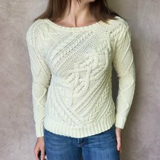 Polo Ralph Lauren Mixed Cable Knit Sweater Womens S Cream Ivory Boat Neck