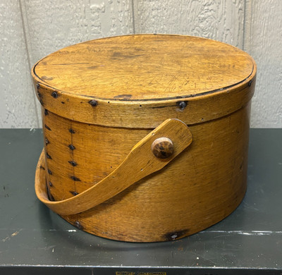 Antique Early Wooden Pantry Box With Double Nail & Hand Carved Construction
