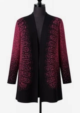 Ming Wang Women’s Open Front Knit Cardigan-Large Black Pink Ombre Long Sleeve