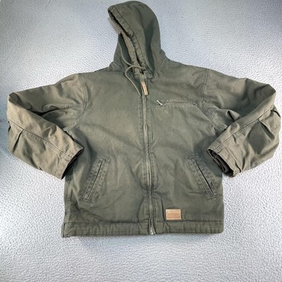 CE Schmidt Workwear Jacket Mens Medium Green Canvas Sherpa Lined Hooded Bomber