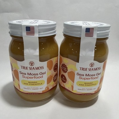 2 Bottles, True Sea Moss Gel Superfood Mango and Pineapple 16oz EXP 10/2026 A12