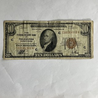 1929 United States Brown Seal $10 Note Federal Reserve Bank Of Philadelphia